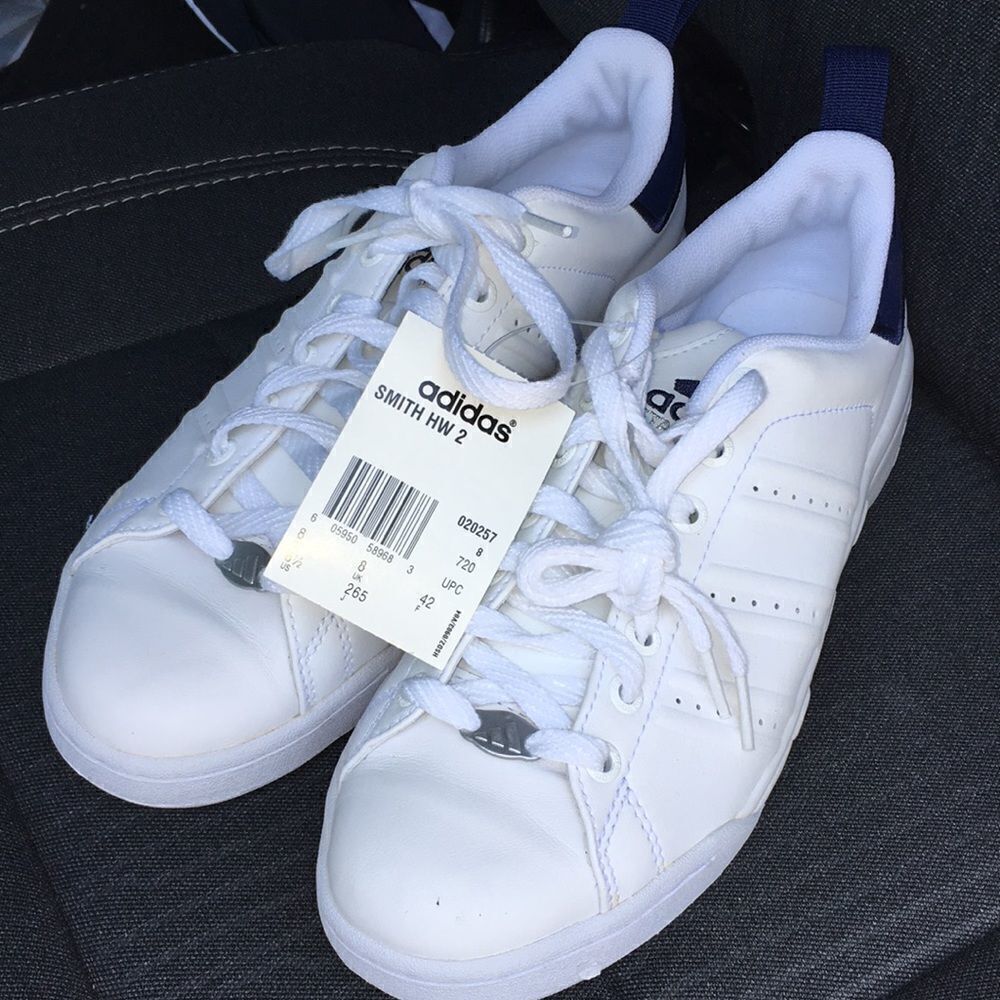New 2004 vintage old school Adidas Stan Smith HW2 White Blue tennis shoes 8 1/2